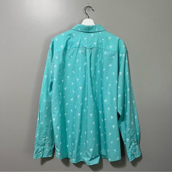 American Eagle Teal Blue Poplin Palm Tree Print Button Down Classic Fit Shirt - Picture 8 of 11
